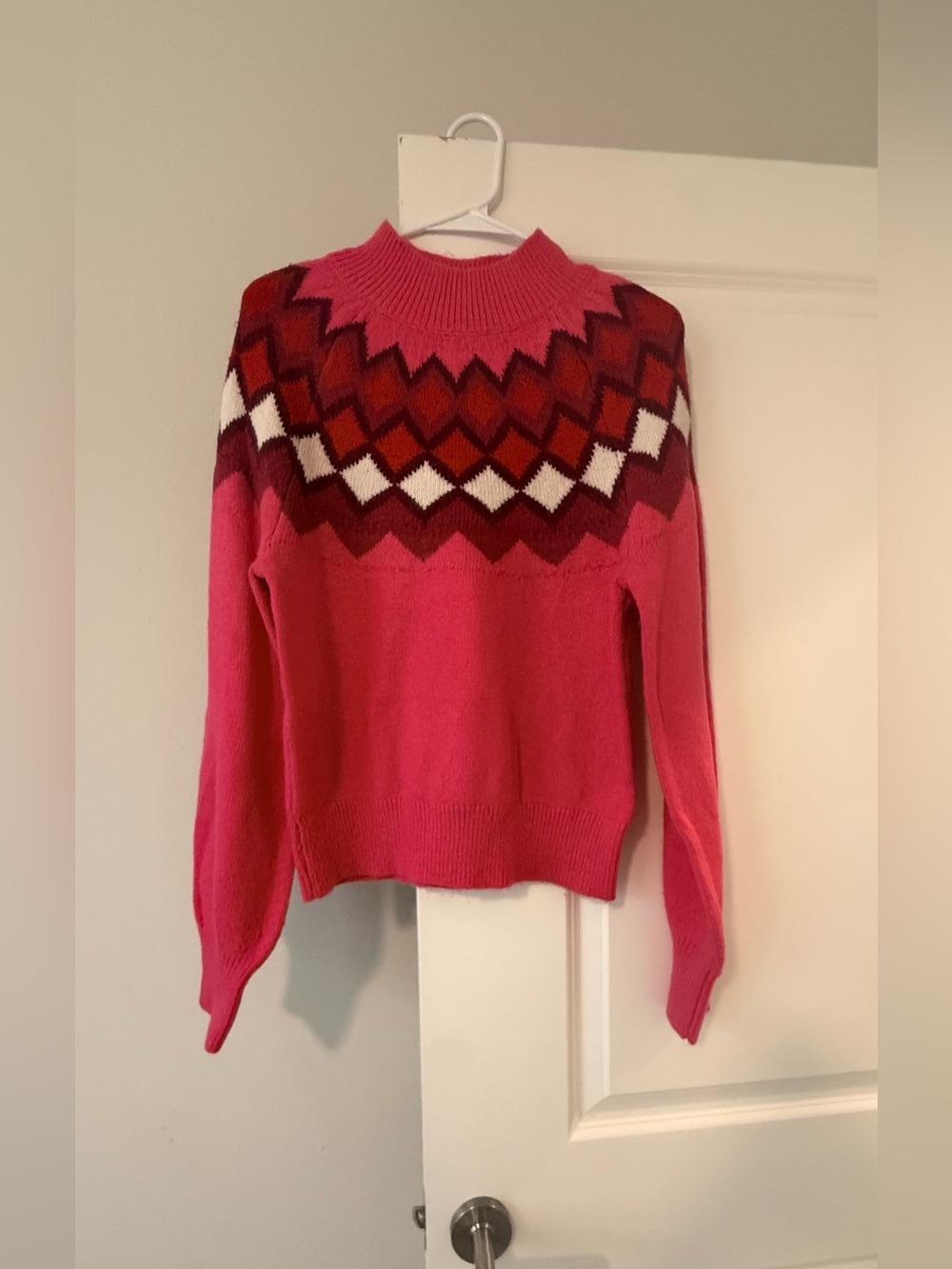 Ann Taylor Pink Geometric Yoke Turtleneck Sweater